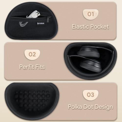 Yinke Case for Beats Solo3 /Solo 4 Wireless On-Ear Headphones, Portable Travel Hard Shell Storage Bag - color: Black