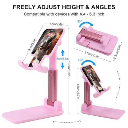 Cute Dog Wearing Headphones Phone Stand Portable Travel, Phone Holder for Desk Compatible with iPhone 17/16/15 Pro Max Air, Cell Phone Stand Adjustable Office Accessories - color: pink-style