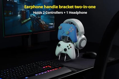 Headphone Stand and Controller Stand-2-in-1 Headset Holder & Dual Gamepad Organizer for Desk, Universal Gaming Desk Accessories for PS5, Xbox Series X/S, Switch - Clear Acrylic