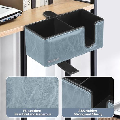 Under Desk Cup Holder Clamp on Cup Holder PU Leather Clip on Desk Organizer | Desk organizer with pencil holder clamp on side, under desk hanging organizer, clip on cup holder desk phone stand holder PU - color: Sky Blue