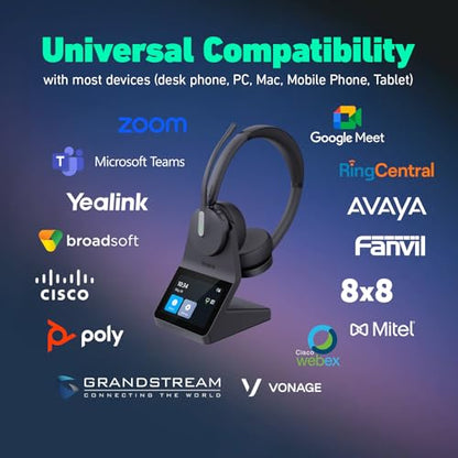 Yealink HA64 Pro Duo Wireless Headset, DECT & Bluetooth, Noise Cancelling | Up to 600 ft DECT range and 32H Bluetooth talk time keep you connected all day, in office or out - style: Dual Speaker
