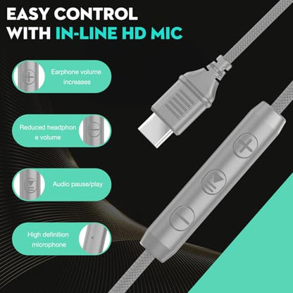 Bywulanda USB C Headphones with Microphone, Wired Over-Ear for School | Volume Control, HD Stereo Sound, Comfortable Fit, Wired Foldable Headphones for Adult/Teens/Laptop/Tablets/Travel, Green - color: Green
