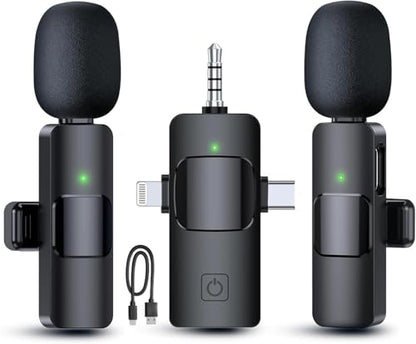 Wireless Lavalier Microphones for iPhone, iPad, Android, Camera, 3 in 1 USB-C Microphone, Mic 7-Hour Battery, Mini Microphone with Noise Reduction for Video Recording, Vlog, YouTube, TikTok