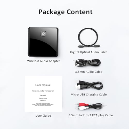 Isobel Bluetooth 5.0 Transmitter Receiver (Optical, 3.5mm AUX, RCA), Low Latency Wireless Audio Adapter Bluetooth AUX Adapter for TV PC Car/Home Stereo System up to 2 AirPods Wireless Headphones - size: Plus