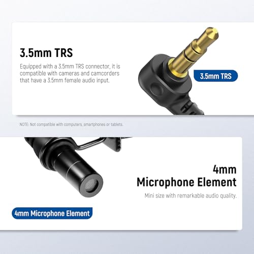 NEEWER LM8 ø4mm Mini Lavalier Microphone (2 Pack), Clip On Wired Condenser | Lapel Lav Mic Set, with 5ft/1.5m 3.5mm TRS Connector, Compatible with DJI Mic 2 Rode Wireless Go II CM28 CM31, and Camera
