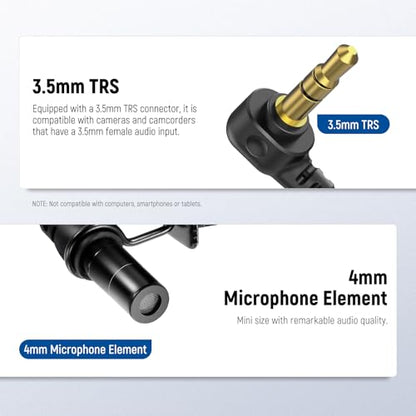 NEEWER LM8 ø4mm Mini Lavalier Microphone (2 Pack), Clip On Wired Condenser | Lapel Lav Mic Set, with 5ft/1.5m 3.5mm TRS Connector, Compatible with DJI Mic 2 Rode Wireless Go II CM28 CM31, and Camera