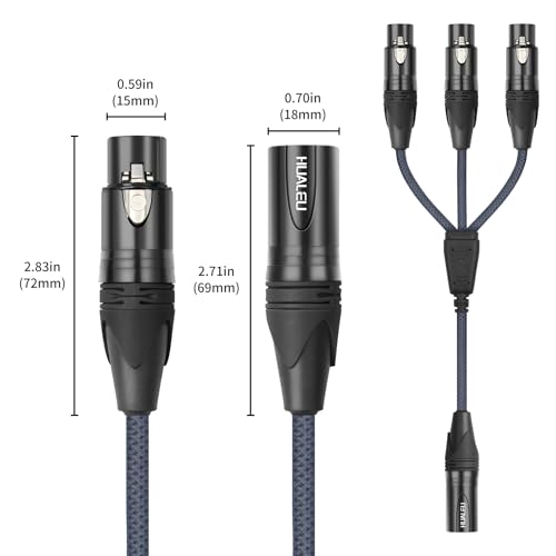 2FT 3Pin XLR Male to 3 Female Y Splitter Cable,XLR Splitter 1 Male to 3 Female Audio Cable for Mixer, Microphone - size: 2Feet, style: XLR 1 M To 3 F
