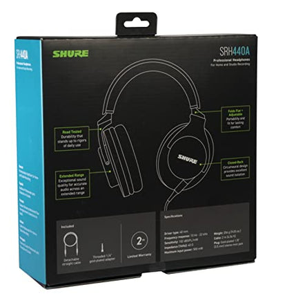 Shure SRH440A Over-Ear Wired Studio Headphones – Professional Monitoring & Recording Earphones with Accurate Frequency Response, Adjustable Collapsible Design, Black (Pack of 6) - size: 3.25 (Pack of 6), style: Gen 2