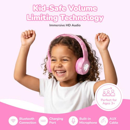 Kids Safe Wireless Light Up Headphones, Foldable Tangle-Free 3.5mm Jack, Volume Limiting 85/94dB, Over-Ear with Microphone for School/Toddlers/Teens/Boys/Girls/Ipad/Tablet/Kindle/Phones/Travel/Plane - color: Purple