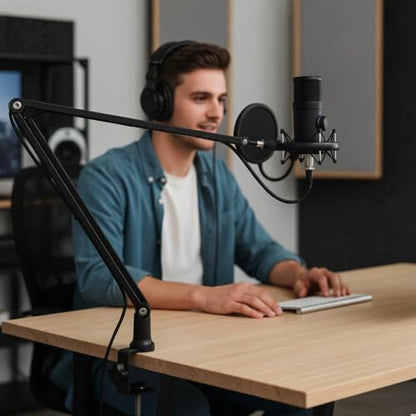 Professional Mic Arm Desk Mount Heavy Duty All Metal Microphone Boom Arm with Hidden Cable Management 360° Adjustable Mic Stand for Studio Recording Streaming