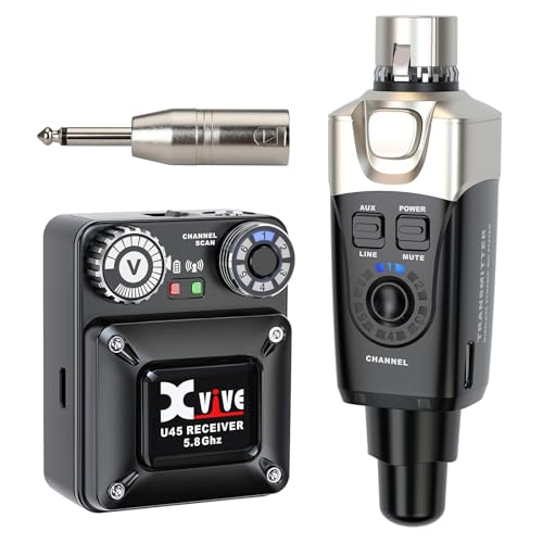 Xvive U45 Wireless in Ear Monitor System 5.8ghz IEM System Transmitter and bodypack Receiver for Studio, Band Rehearsal, Live Performance, Channel Scan Mode, Black - color: U45 BLACK