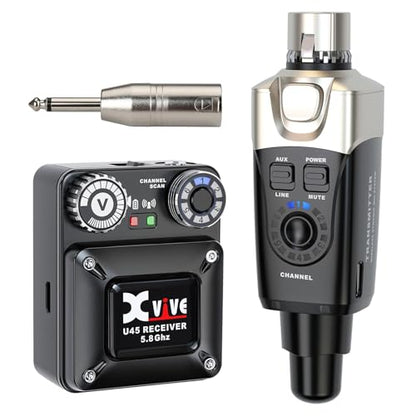 Xvive U45 Wireless in Ear Monitor System 5.8ghz IEM System Transmitter and bodypack Receiver for Studio, Band Rehearsal, Live Performance, Channel Scan Mode, Black - color: U45 BLACK