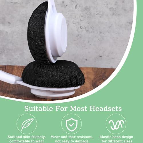 6pcs Fabric Headphone Ear Covers, Black Washable Ear Pad Covers Stretchable Earcup Spandex Headphone Protector Sweat Headset Cloth Fit 3.5" to 5.9