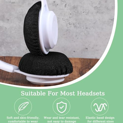 6pcs Fabric Headphone Ear Covers, Black Washable Ear Pad Covers Stretchable Earcup Spandex Headphone Protector Sweat Headset Cloth Fit 3.5" to 5.9