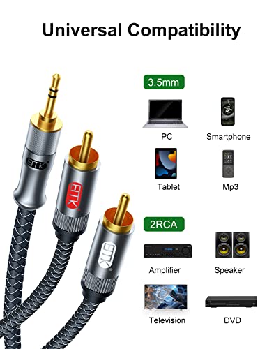 EMK 3.5mm to RCA Stereo Audio Cable - Gold Plated, Aux Male to 2RCA Male, 3ft/1M, Compatible with Smartphones, MP4, Tablets, Speakers, Home Theater, HDTV - color: 3.5mm Male to 2 RCA Male Silver, size: 3 Ft/1M, style: 3.5mm to 2RCA