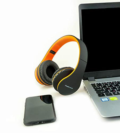 PowerLocus Wireless Bluetooth Over-Ear Stereo Foldable Headphones, Wired Headsets Rechargeable with Built-in Microphone for iPhone, Samsung, LG, iPad (Orange) - color: Orange