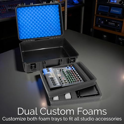 CASEMATIX DJ Mixer Case Compatible with Yamaha MG10XU, MG10, MG06 – Hard Shell Travel Case for 10-Input Stereo Mixers, Mics, Audio Interfaces & Cables – Two Customizable Foam Trays