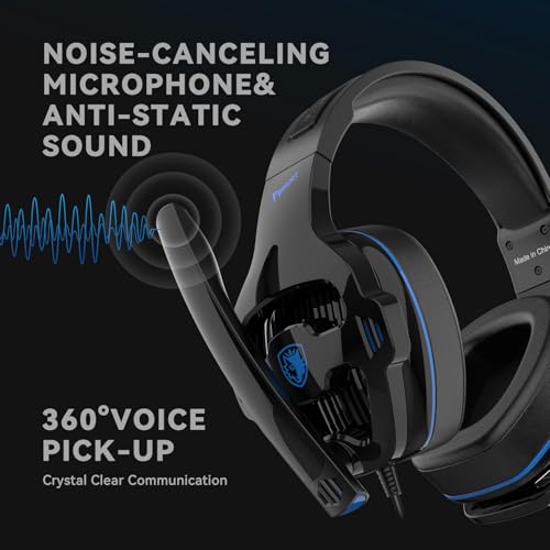 Gaming Headset with Microphone for PS5, PS4, Xbox Series X|S, Nintendo Switch, PC - 3.5mm Wired Over Ear Headphones, Noise Canceling Mic, Stereo Surround Sound, Soft Memory Foam - Black Blue - color: Black Blue