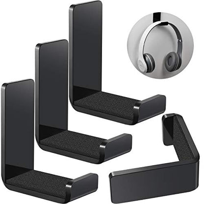 Weewooday 4 Pieces Headphone Hanger Headset Stand Holder, Black | Adhesive Wall Mount Headphone Hook under Desk Acrylic Gaming Earphones Hanger for Earphone Controller - color: Black