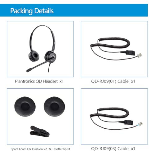 VT Telephone-Headset Microphone Noise-Cancelling Headphone QD - Quick Disconnect Call Center Headset with RJ09 Cables Compatible with Polycom,Yealink,Grandstream,Snom,Fanvil,Mitel Phones (Binaural) - size: Binaural