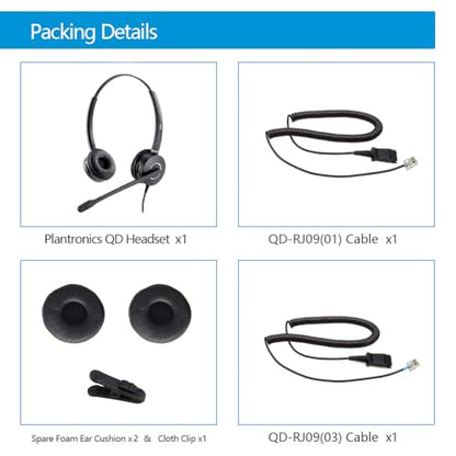 VT Telephone-Headset Microphone Noise-Cancelling Headphone QD - Quick Disconnect Call Center Headset with RJ09 Cables Compatible with Polycom,Yealink,Grandstream,Snom,Fanvil,Mitel Phones (Binaural) - size: Binaural