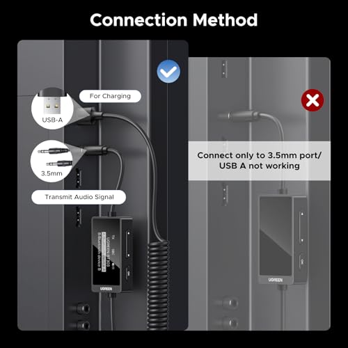 UGREEN Bluetooth 5.4 Transmitter Receiver, Dual Pairs 3.5mm Audio Aux Adapter with Built-in Microphone for Hands-Free Calls, 2-in-1 Wireless Bluetooth Adapter Compatible with Car Speakers Home Stereo