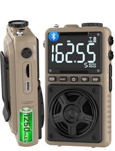 AM FM Shortwave Radio with NOAA Weather Alert,1250mAh Rechargeable Battery | Bluetooth Portable Pocket Radio with Best Reception 5W Big Speaker Earphone,Support SD Card and USB Player Brown - color: Brown