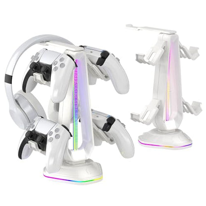 Saitake RGB Controller Stand with 9 Light Modes,Controller Holder with 2 USB Ports,Headphone Holder Suitable for All Headphones and Controller (White) - color: White