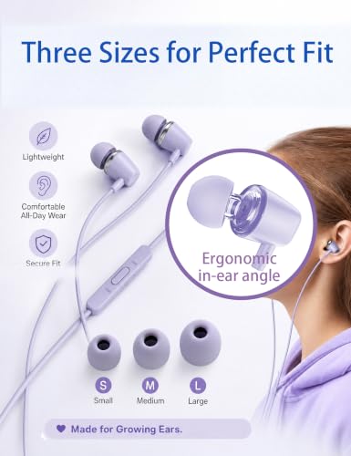 Teens Wired Earbuds with Case, 3.5mm Headphones for School, Classic Purple - color: Classic Purple