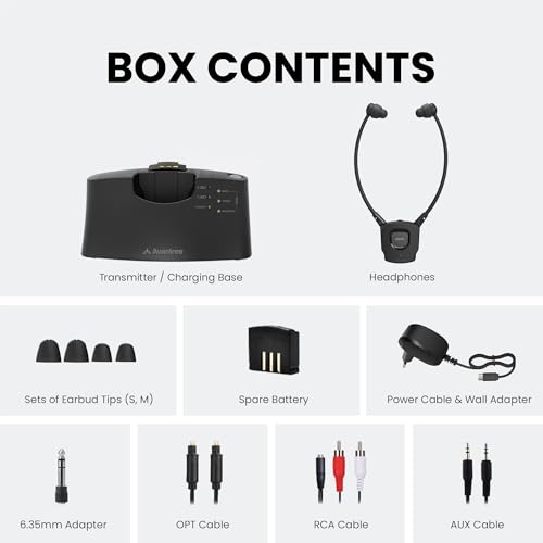 Avantree HT381 - Wireless TV Earbuds with RF Transmitter | TV earbuds with optical and AUX support plus left-right balance and volume.