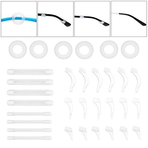 Eyeglasses Silicone Ear Hooks Retainers, Anti-Slip Holder Stoppers, Temple Tips Sleeve Retainer, Spectacle Stay for Eyeglasses, Sunglasses, Reading Glasses (White) - color: White
