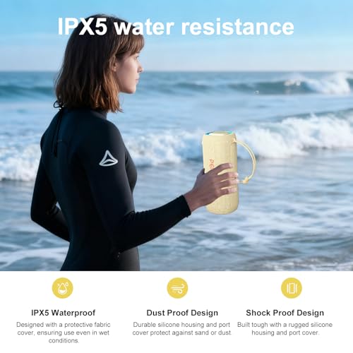PEICHENG Bluetooth Speaker, Portable Wireless Clear Loud Stereo Sound IPX5 Waterproof with RGB Lights BT5.3 Long Playtime TWS Pairing,for Home Party Outdoor Beach,Great Gift Choice (Beige) - color: Beige