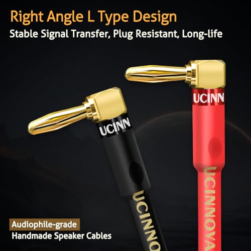 UCINNOVATE 2 Pack 14 AWG Copper Speaker Wire with Banana Plugs, 2X 2m HiFi OFC Speaker Cable with Gold-Plated Right Angle Banana Plugs, Audio Cable Speaker Cord for Audiophile Sound Amp (2m / 6.5FT) - size: 2 x 2m OFC Speaker Cable