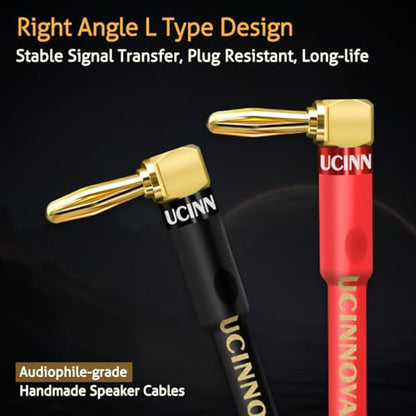 UCINNOVATE 2 Pack 14 AWG Copper Speaker Wire with Banana Plugs, 2X 2m HiFi OFC Speaker Cable with Gold-Plated Right Angle Banana Plugs, Audio Cable Speaker Cord for Audiophile Sound Amp (2m / 6.5FT) - size: 2 x 2m OFC Speaker Cable