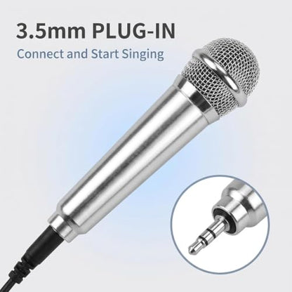 Silver Mini Singing Mic Phone Karaoke Mic Singing 3.5mm Condenser Microphone Mini Handheld Microphone for Mobile Phone Laptop Notebook Handheld Wireless Microphones