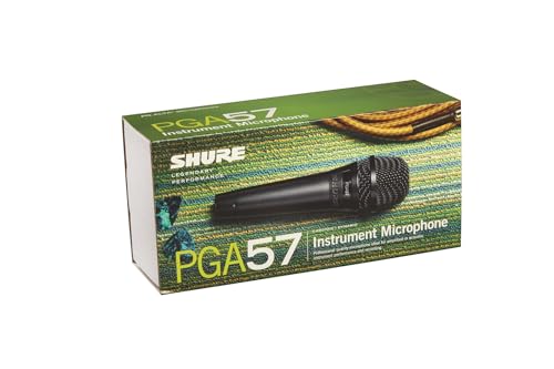 Shure PGA57 Dynamic Microphone - Professional Quality Instrument Mic with Cardioid Pick-up Pattern, 3-in XLR Connector, Stand Adapter and Zipper Pouch, No Cable (PGA57-LC) | Cardioid dynamic microphone with swivel adapter and pouch for amplifiers, percuss