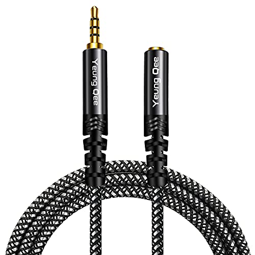 Headphone Extension Cable 15 ft, 4 Pole Nylon Braid 3.5mm TRRS Male to Female Lossless Stereo Audio Adapter Extension Cable for Tablet/PC/ PS4 and More (15FT/5M) - size: 15 ft