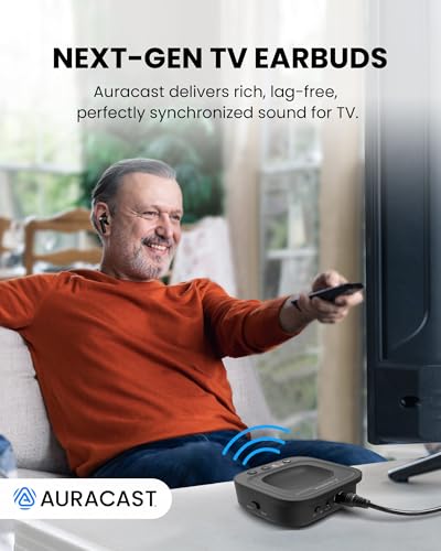Avantree Aura Focus – Auracast Wireless TV Earbuds with Transmitter | Work with Auracast Hearing Aids, Dual Mode for TV & Phone Calls, Charging Dock, Volume Boost for Seniors & Hard of Hearing