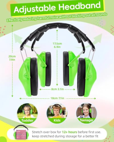 ZOHAN Kids Noise Cancelling Headphones - 25dB NRR Kids Ear Protection 2 Pack, Hearing Protection Safety Ear Muffs for School Monster Truck Fireworks Travel Studying Concerts Autism, Blue and Green - color: Blue+green