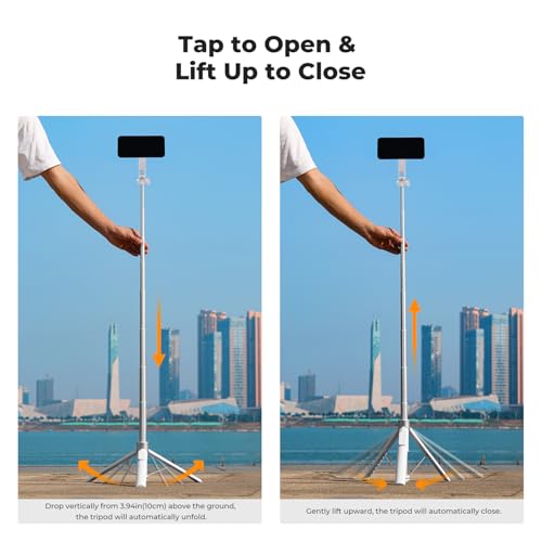 K&F CONCEPT 72" Selfie Stick for iPhone, Phone Tripod | Clip & Magnetic, Remote, 1s Open & Close, Compatible with iPhone 17-12 Osmo Pocket 4/3 Luna Ultra, X97C6 - color: White