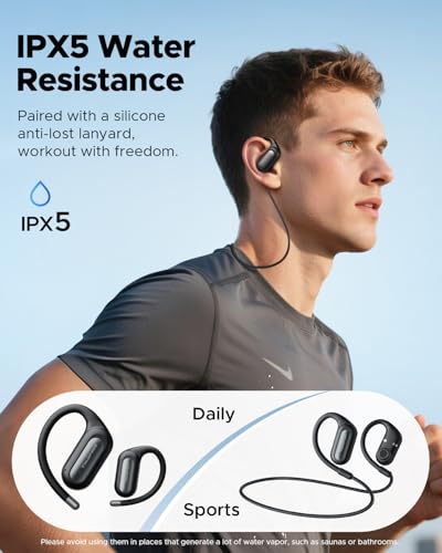 truefree DS1 Open-Ear Headphones, Bluetooth 6.0 Wireless Earbuds | Ear Hooks, Spatial Sound, 4 Mics Clear Calls, 40H Playtime, Multipoint Connection, IPX5-Rated for Sports, Snug Fit