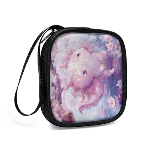 Headphones Carrying Case, Cherry Blossom Axolotl Protective Shell Travel Bag for Cable, Charger Storage for Earphone, Earbud, Earpieces - color: Cherry Blossom Axolotl