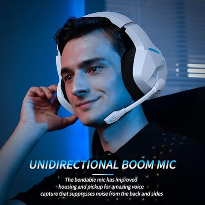 BINNUNE Wireless Gaming Headset for PS5 PC, 120H Ultra-Long Battery, 2.4GHz & Bluetooth 5.3 Wireless Headphones with Noise Canceling Mic, 50mm Drivers, Comfort Over Ear Gaming Headphones,White - color: White