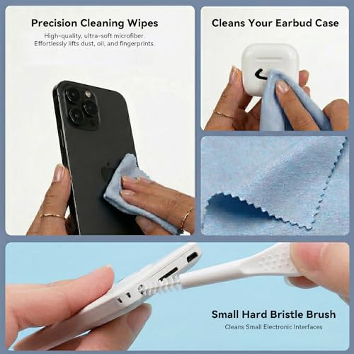 Airpod Cleaner Kit for Earbuds Pro 1 2 3 4, 4-in-1 Phone Cleaning Kit | Soft Brush, Flocking Sponge, Metal Tip for iPhone, iPod, Keyboard, Bluetooth Headphones - size: 4-in-1
