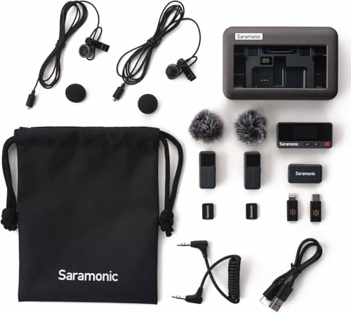 Saramonic Air Wireless Microphone for iPhone/Camera/Android, 11g Ultralight, 48kHz/24-bit,120dB Max SPL, 2 Lavalier Microphones, 300m Range, Noise Cancelling, Vlog, Streaming - color: Combo (USB C+Lightning RX+Lavalier Microphone)