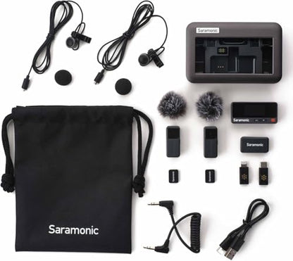 Saramonic Air Wireless Microphone for iPhone/Camera/Android, 11g Ultralight, 48kHz/24-bit,120dB Max SPL, 2 Lavalier Microphones, 300m Range, Noise Cancelling, Vlog, Streaming - color: Combo (USB C+Lightning RX+Lavalier Microphone)