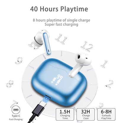 Wireless Earbuds, 2026 Bluetooth 5.4 Ear Buds in Ear with 4 ENC Noise Cancelling Mic, New Wireless Earphones HiFi Stereo Deep Bass 40H Playtime, In-Ear Bluetooth Earbuds LED Display IP7, Lake Blue - color: Lake Blue