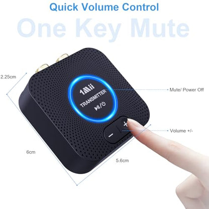 1Mii 2.4GHz Wireless Audio Transmitter Receiver Set (1 TX+1 RX) for TV, 262Ft/80M Long Range 25ms Low Latency with AUX RCA in/Out, Wireless Audio Adapter for TV PC Powered Speaker Amplifier Soundbar