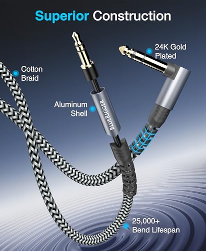 BlueRigger 6.35mm to 3.5mm Audio Cable (6FT, 90 Degree Bi-Directional, 6.35mm 1/4" Male to 3.5mm 1/8" Male to TRS, Right Angled Braided Stereo Audio Cable for Cellphone, Amplifiers, Guitar, Speaker - size: 6FT, style: 90D - 6.35MM to 3.5MM