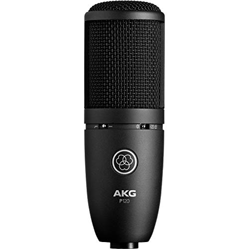AKG P120 카디오이드 콘덴서 마이크 (블랙) XLR-XLR 케이블, 팝 필터 및 10팩 스트랩 번들 포함